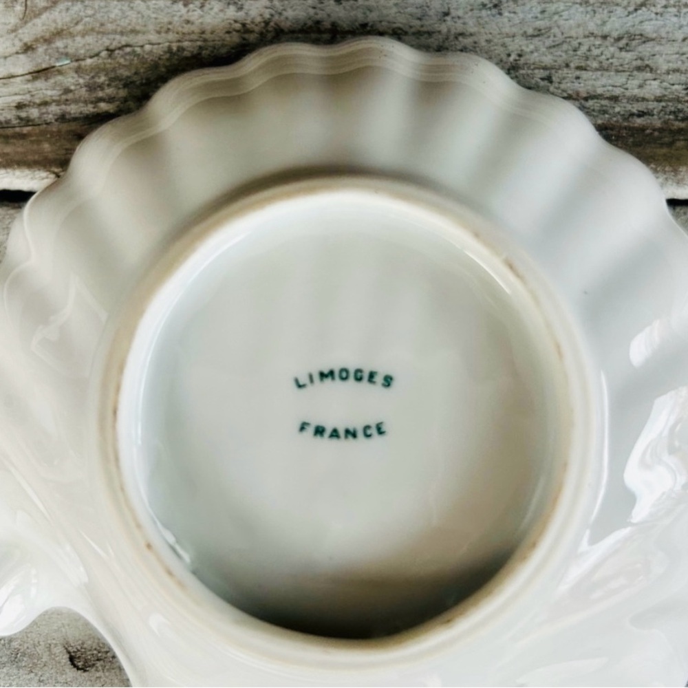 Limogues France Scalloped Porcelain Dish with Orange Floral Detail - Picture 2 of 8